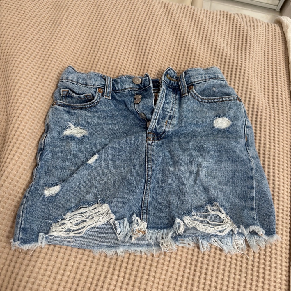 Aeropostale denim skirt, high rise, size 000, ripped